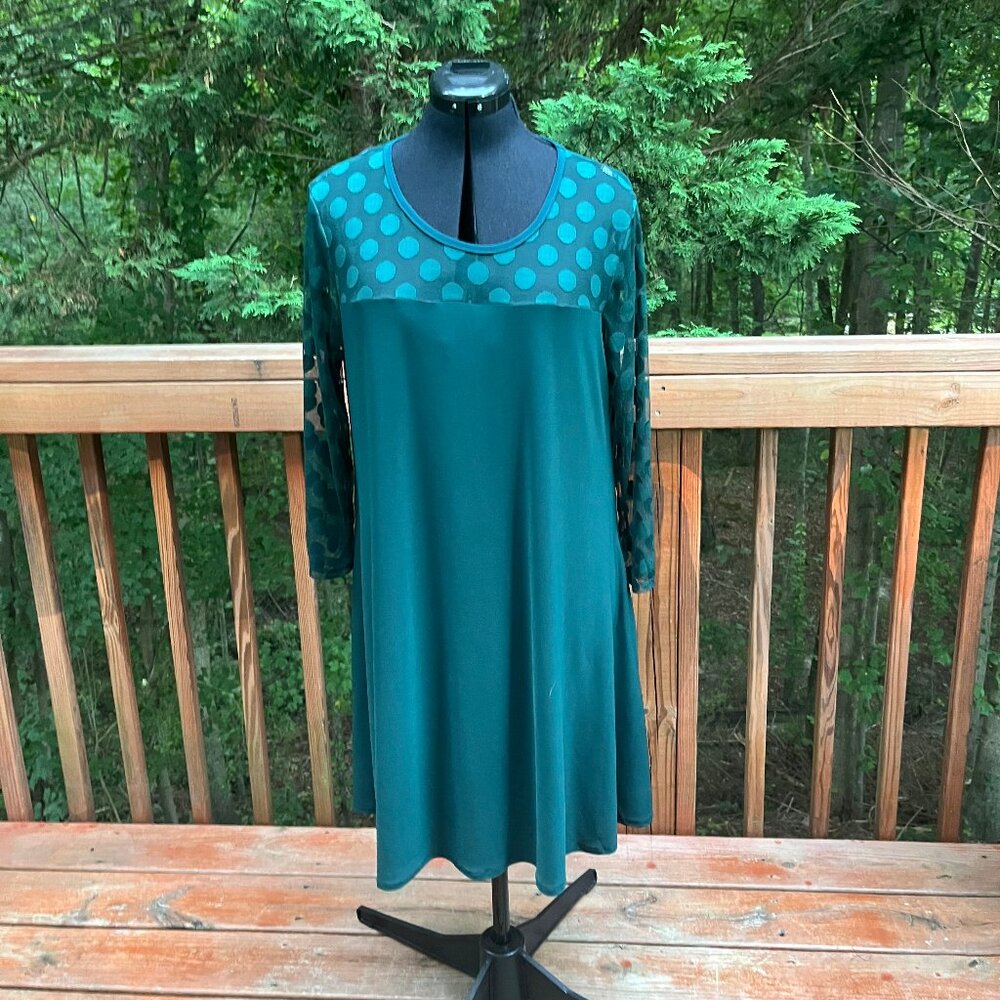 Nina Leonard Green Polka Dot Mesh Dress